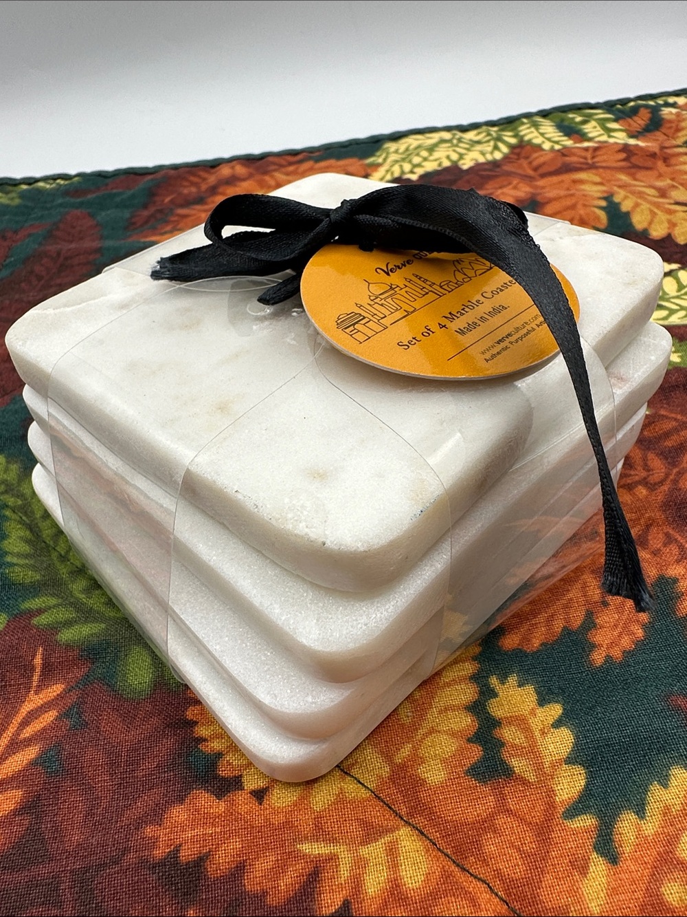 Set of 4 Square Marble Coasters Still in Package. NWT